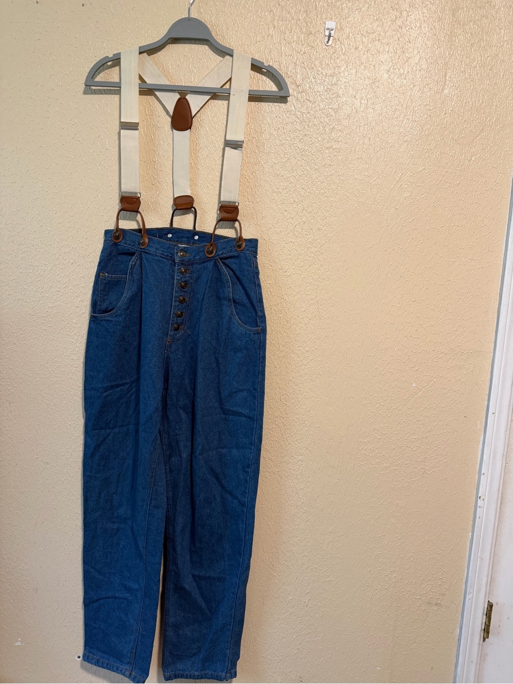 Vintage NO Boundaries Jeans with Suspender Size 7 Button Fly‎ Denim Rare